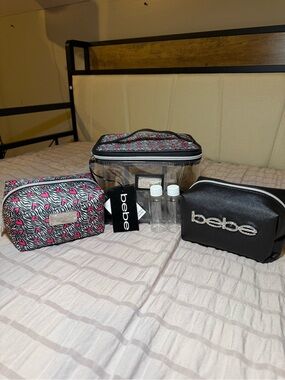 bebe 3 Piece Set Travel Cosmetic Cases-Large Clear Case and 2 Small